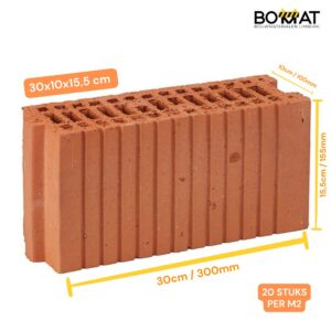 Bestel Porotherm PM20 metselblokken (300x100x155mm) per stuk (€1,07) of per m² (€21,40). Lichtgewicht, krimpvrij, met tand-en-groef. Levering op locatie mogelijk!
