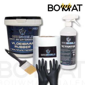 Dakgoot reparatieset met vloeibaar rubber 1kg, Geotex 15cm x 20m, Activator, kwast en handschoenen – complete waterdichte oplossing