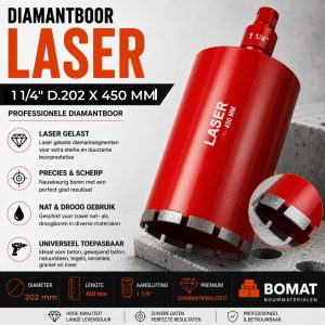 Diamantboor LASER 1 14″ D.202 X 450 MM - Bouwmaterialen Limburg BOMAT BV