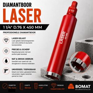Diamantboor LASER 1 14″ D.76 X 450 MM - Bouwmaterialen Limburg BOMAT BV