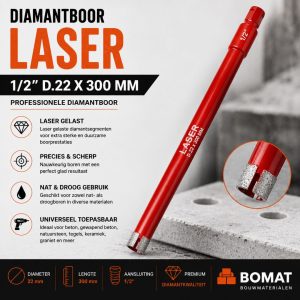 Diamantboor LASER 12″ D.22 X 300 MM - Bouwmaterialen Limburg BOMAT BV