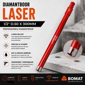Diamantboor LASER 12″ D.50 X 300 MM - Bouwmaterialen Limburg BOMAT BV