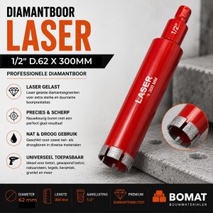 Diamantboor LASER 12″ D.62 X 300 MM - Bouwmaterialen Limburg BOMAT BV