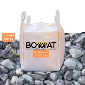 Koop Icy Bleusplit 22-40 mm in Bigbag van 0,5 m³ (750 kg). Ideaal voor siertuinen, opritten, schanskorven en erfverharding. Scherpe prijzen en snelle levering.
