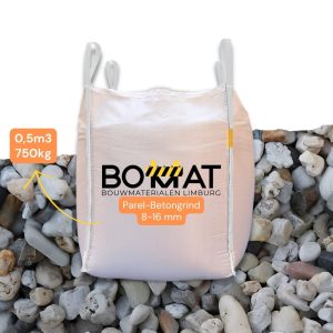 Hoogwaardig Parel-betongrind 8-16 mm geleverd in een Bigbag van 0,5 m³ (750 kg). Geschikt voor betonmortel, drainage, sierverharding en diverse tuin- en bouwtoepassingen.