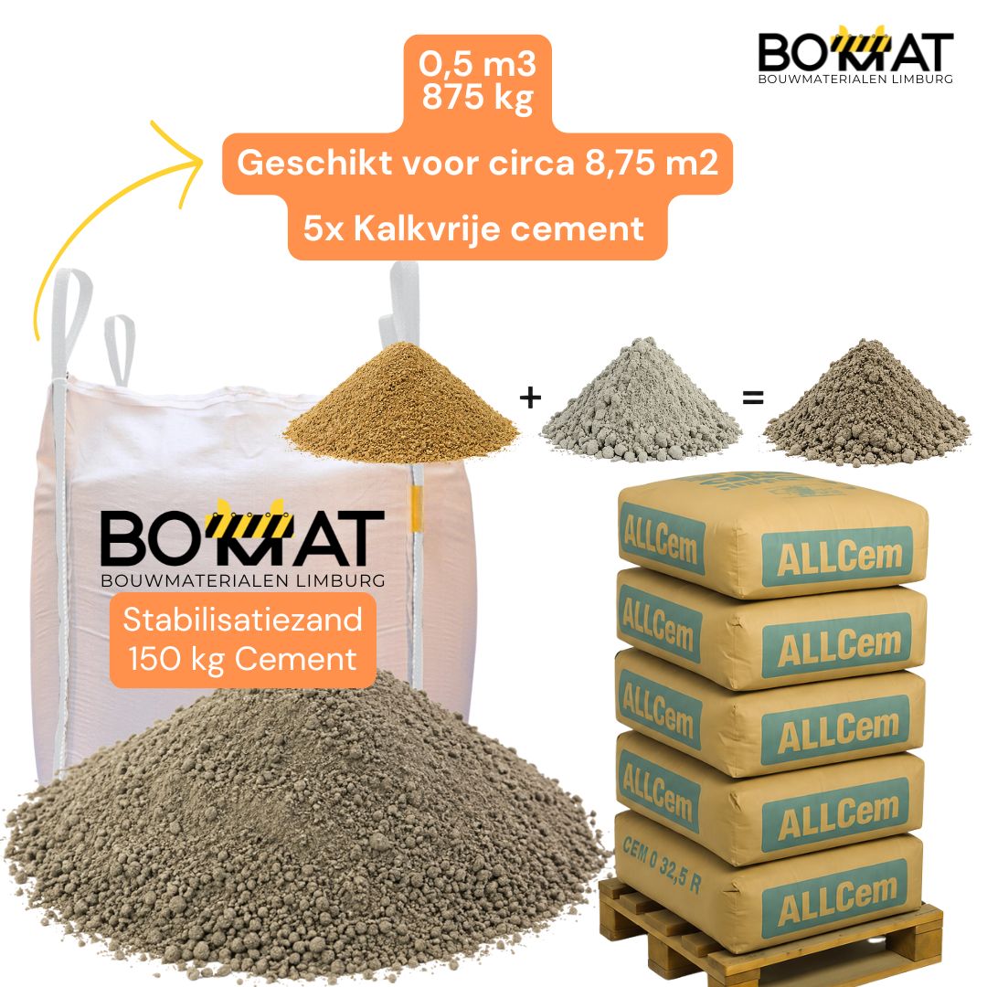 Stabilisatiezand 150 kg cement in bigbag voor keramische terrastegels en bestrating