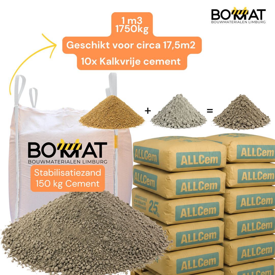 Stabilisatiezand 150 kg cement in bigbag voor keramische terrastegels en bestrating